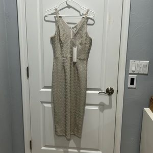 Champagne, sequin bodycon midi dress by Dress the Population. Size Small. NWT